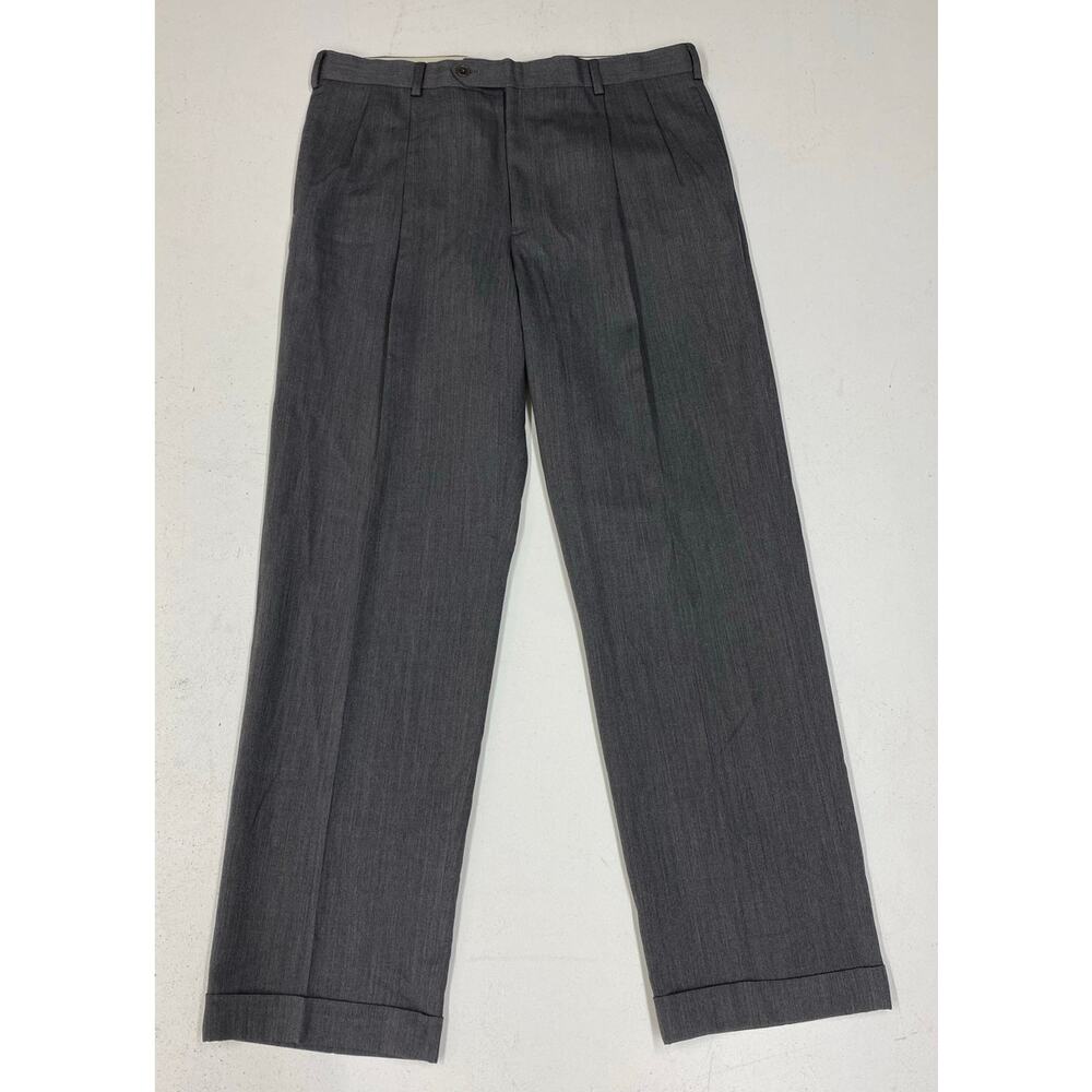 Men Brooks Brothers 1818 Madison pleated cuffed wide leg wool dress pants 35